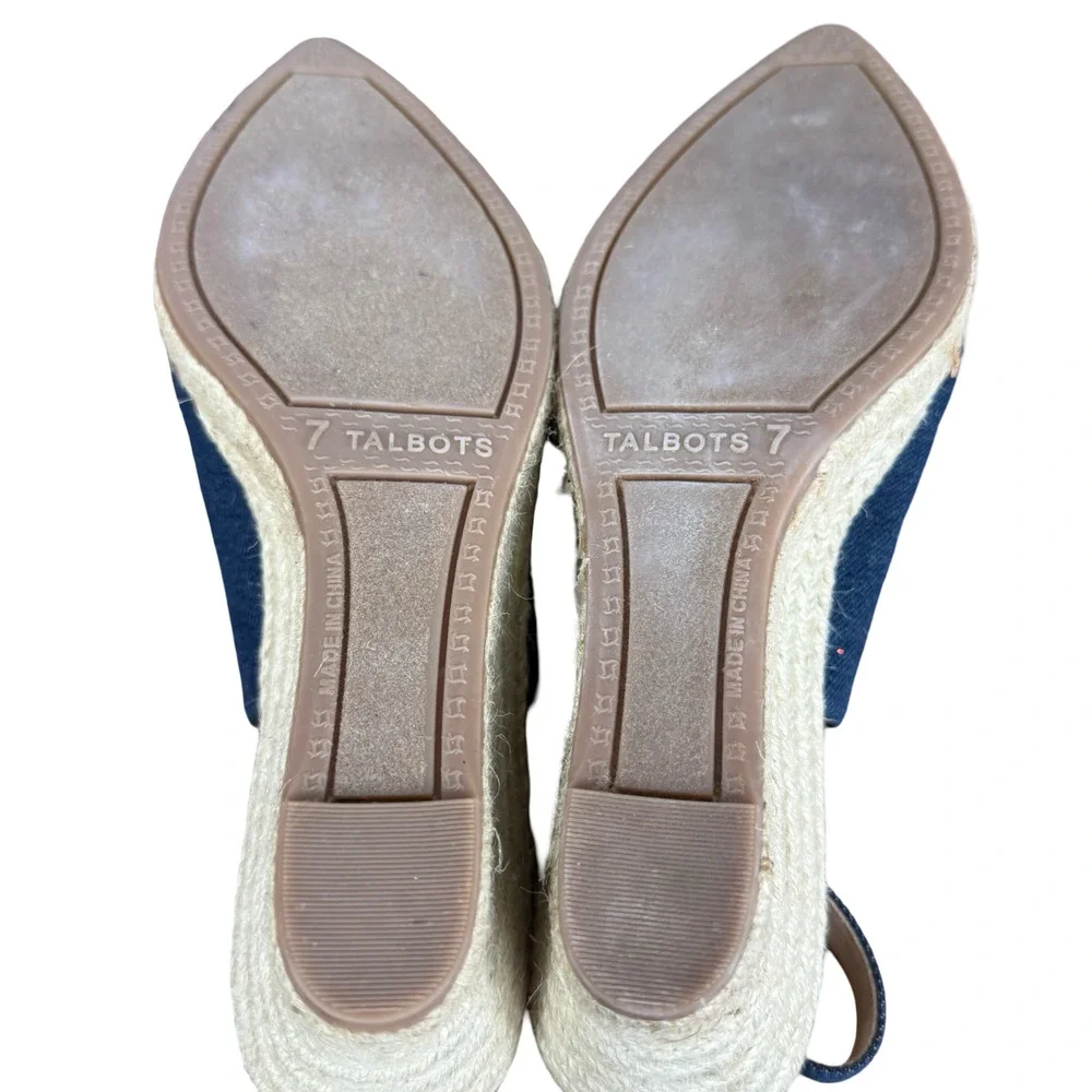 Talbots Vivi Slingback Denim Espadrille Wedge Point Toe Heels Shoes Blue sz 7 M